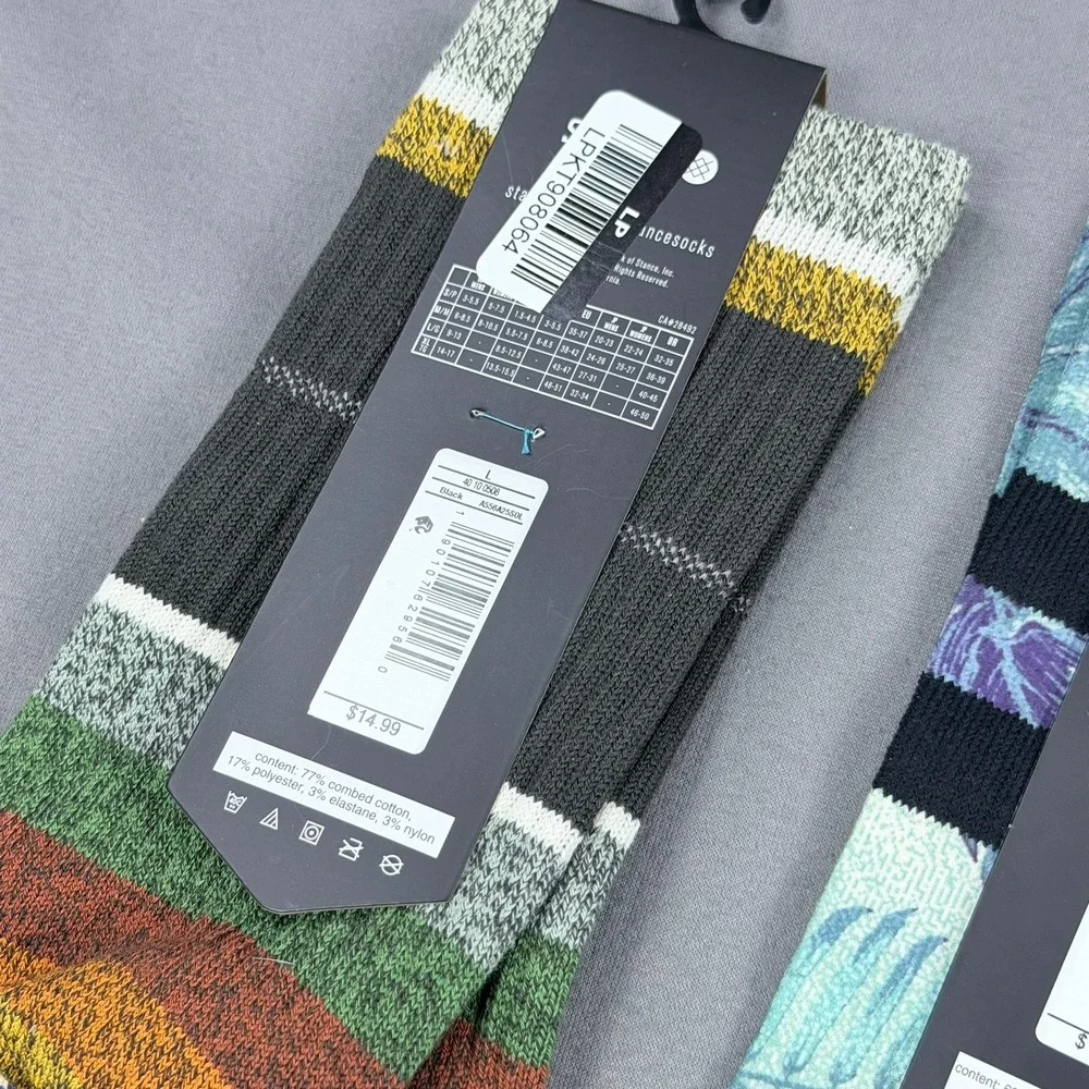 Stance Mens L Multi Cotton Poly Casual Crew Socks 4 Pair Tropical Stripe Chevron